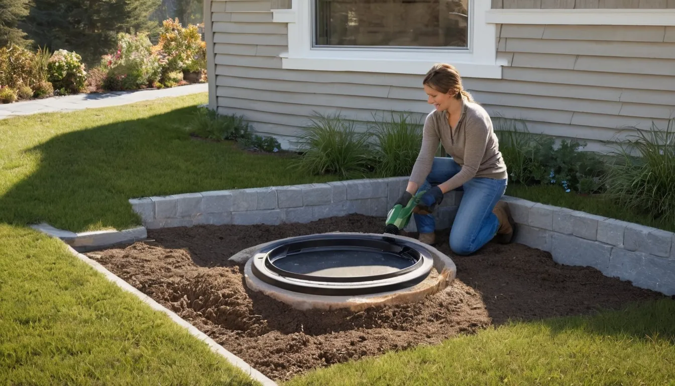 A local septic provider inspecting an open tank lid in a yard near Broomfield